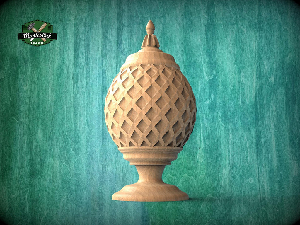 Grid Shaped Finial For Staircases, Carved Post Finials with square base, Staircase Newel Post Cap, Bed finials