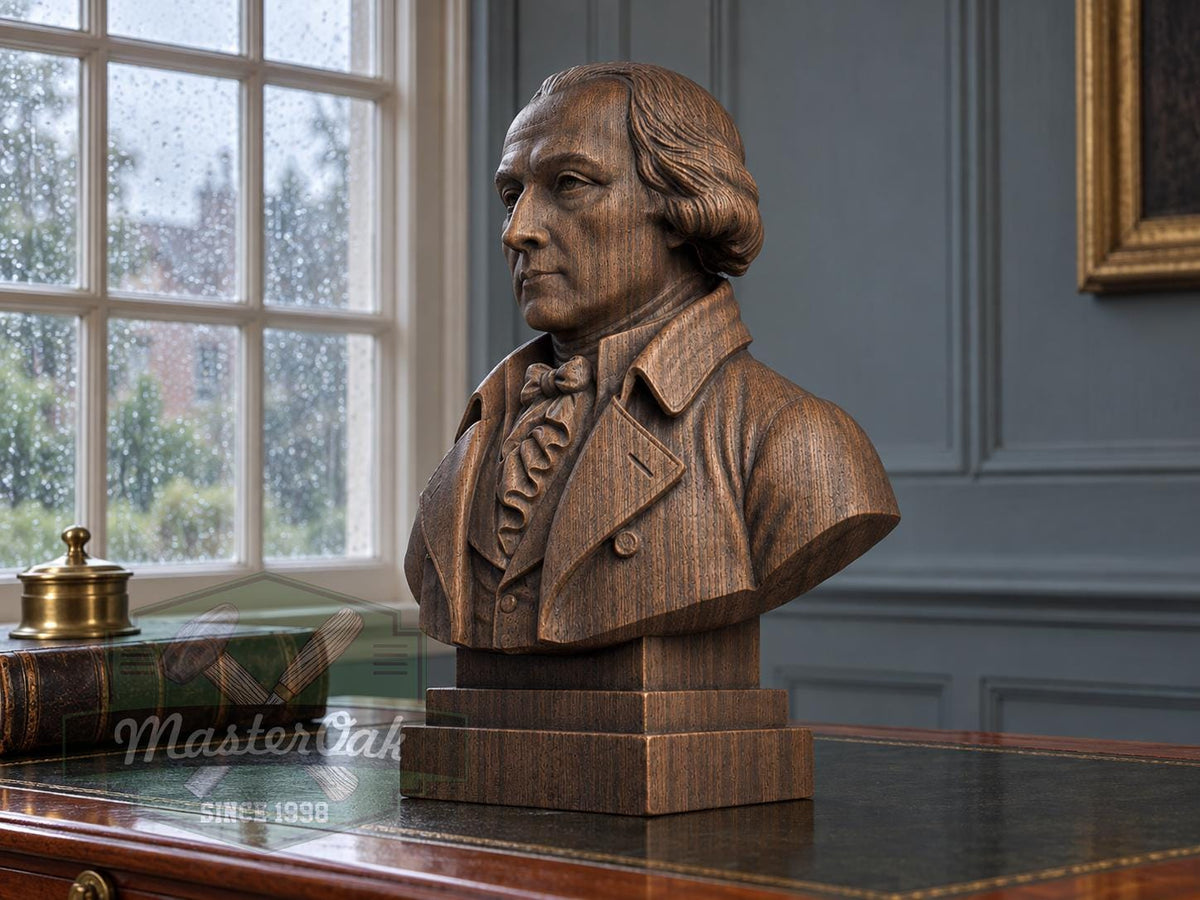 James Madison Bust, Hand-Finished Wood Sculpture | Presidential History Decor
