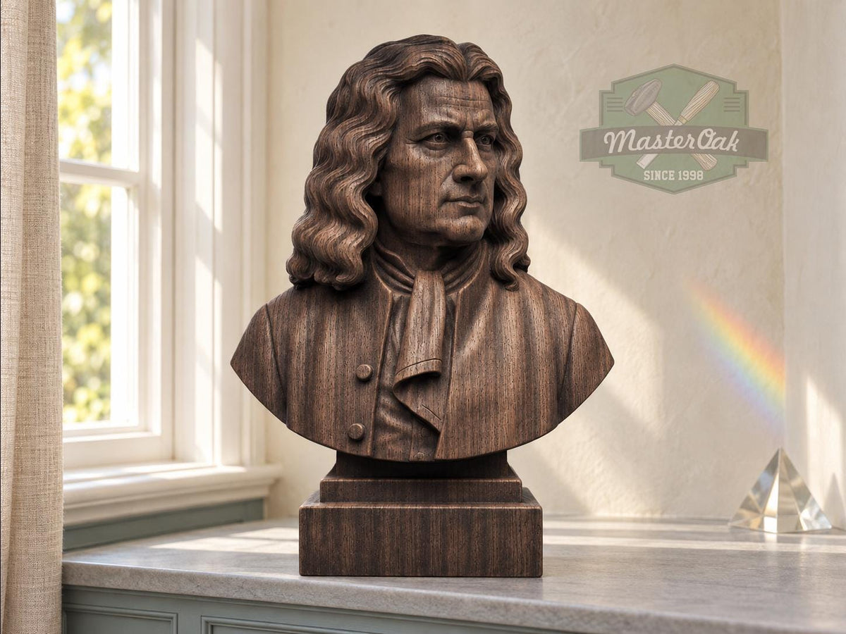 Isaac Newton Bust, Hand-Finished Wood Sculpture | Physics & Math Decor