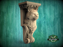 Load image into Gallery viewer, Carved Wooden Cat Corbel – Decorative Wall Bracket with Animal Head
