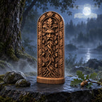 Green Man Sculpture with Twisting Roots, Solid Oak Forest Guardian, Woodland Altar Statue, Acorn and Leaf Decor, Pagan Gift