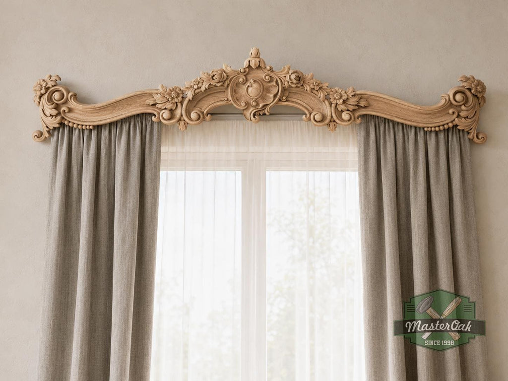 Le Roi Soleil Cornice - French Baroque Classicism Elegance, 1 pc, Unpainted, Baroque Pelmet, Classic carved curtain rod of wood