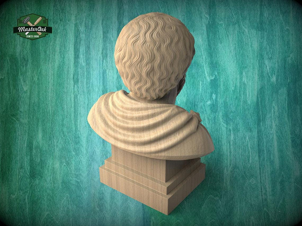 Aristotle Bust, Hand-Finished Wood Sculpture | Greek Philosophy Decor