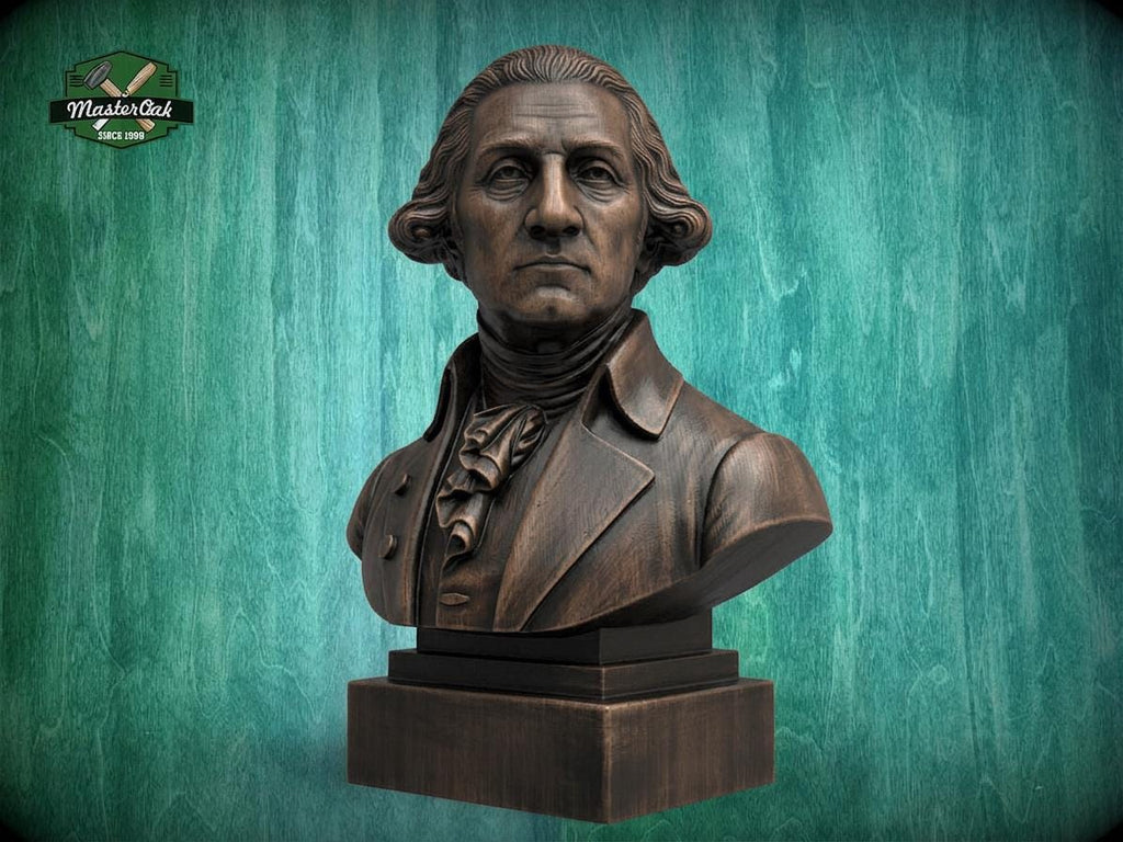 George Washington Bust, Hand-Finished Wood Sculpture | 1st President Decor