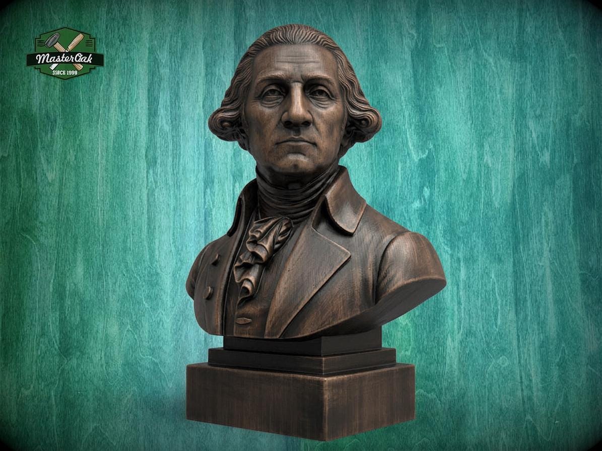 George Washington Bust, Hand-Finished Wood Sculpture | 1st President Decor