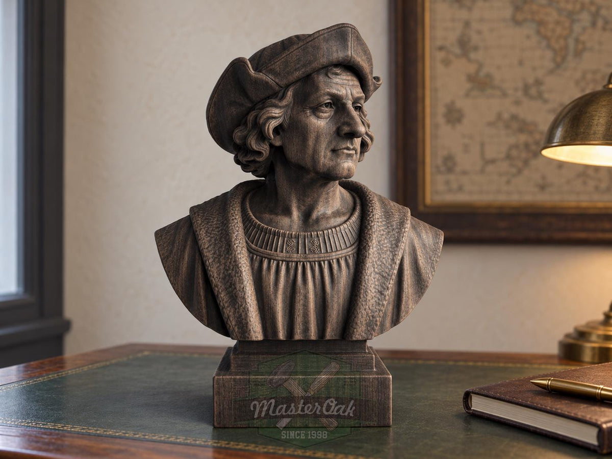 Christopher Columbus Bust, Hand-Finished Wood Sculpture | Age of Exploration Decor
