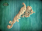 Peacock in Bloom Wood Carving – Elegant Corner Decor Element, 1 pc, Unpainted, Home Wall Embellishments, Furniture Carving, Wood Onlays