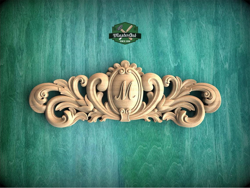 Personalized Large Floral Wood Applique – Ornate Carved Decoration for Furniture
