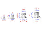 a series of three different sizes of a sculpture, each with its own set of measurements and dimensions. The sizes are labeled with numbers and corresponding measurements, such as 3.46 cm, 4.17 cm, and 6.75 cm. The image is a collage of three separate images, each depicting a different size of the sculpture.