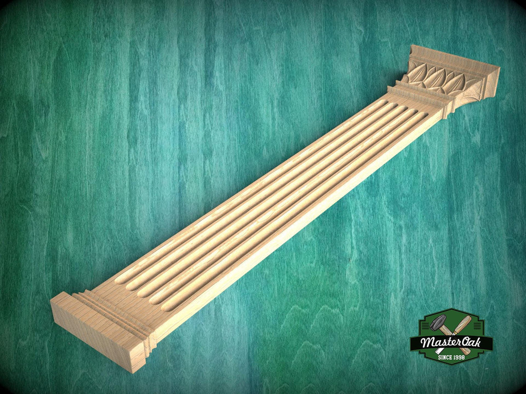 Regal Fluted Wooden Carved Pilaster (Flat Back Columns), Classical wood ionic  pilaster, 1pc, Unpainted, Carved Wood Trim Post Pillars