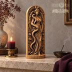 Lilith Statue, Wooden Dark Goddess Figurine, Serpent and Moon Altar Decor, Occult Sculpture, Divine Feminine Pagan Gift