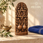 Star of David Oak Wood Sculpture with Olive Branches and Pomegranates, Judaica Home Decor, Jewish Wedding and Housewarming Gift
