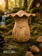Wooden Chanterelle Forest Spirit Figurine, Oak Mushroom Guardian, 2.76 in
