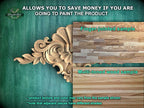 The image is a promotional advertisement for Master Oak, a company that specializes in painting wooden products. It features a close-up of a wooden panel with a carved design, along with a sample of the product. The advertisement highlights the benefits of painting the product, such as saving money and the ability to customize the product's texture and color.