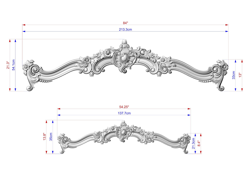 Le Roi Soleil Cornice - French Baroque Classicism Elegance, 1 pc, Unpainted, Baroque Pelmet, Classic carved curtain rod of wood