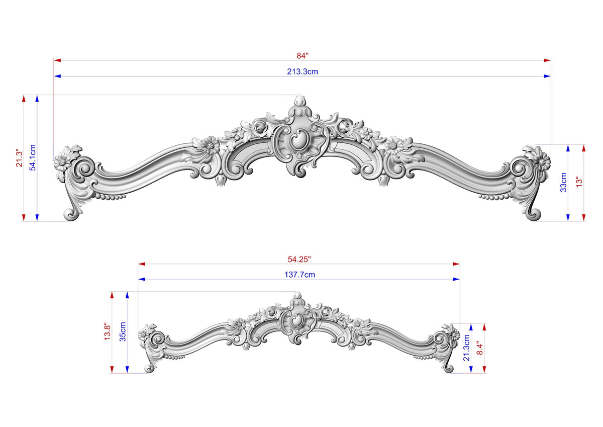 Le Roi Soleil Cornice - French Baroque Classicism Elegance, 1 pc, Unpainted, Baroque Pelmet, Classic carved curtain rod of wood