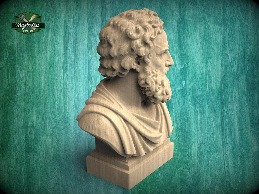 Plato Bust, Hand-Finished Wood Sculpture | Greek Philosophy Decor
