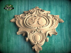 Personalized  Shield Wooden Onlay – Victorian Floral Wood Carving, 1 pc, Unpainted, Home Wall Embellishments, Carved Wood Applique