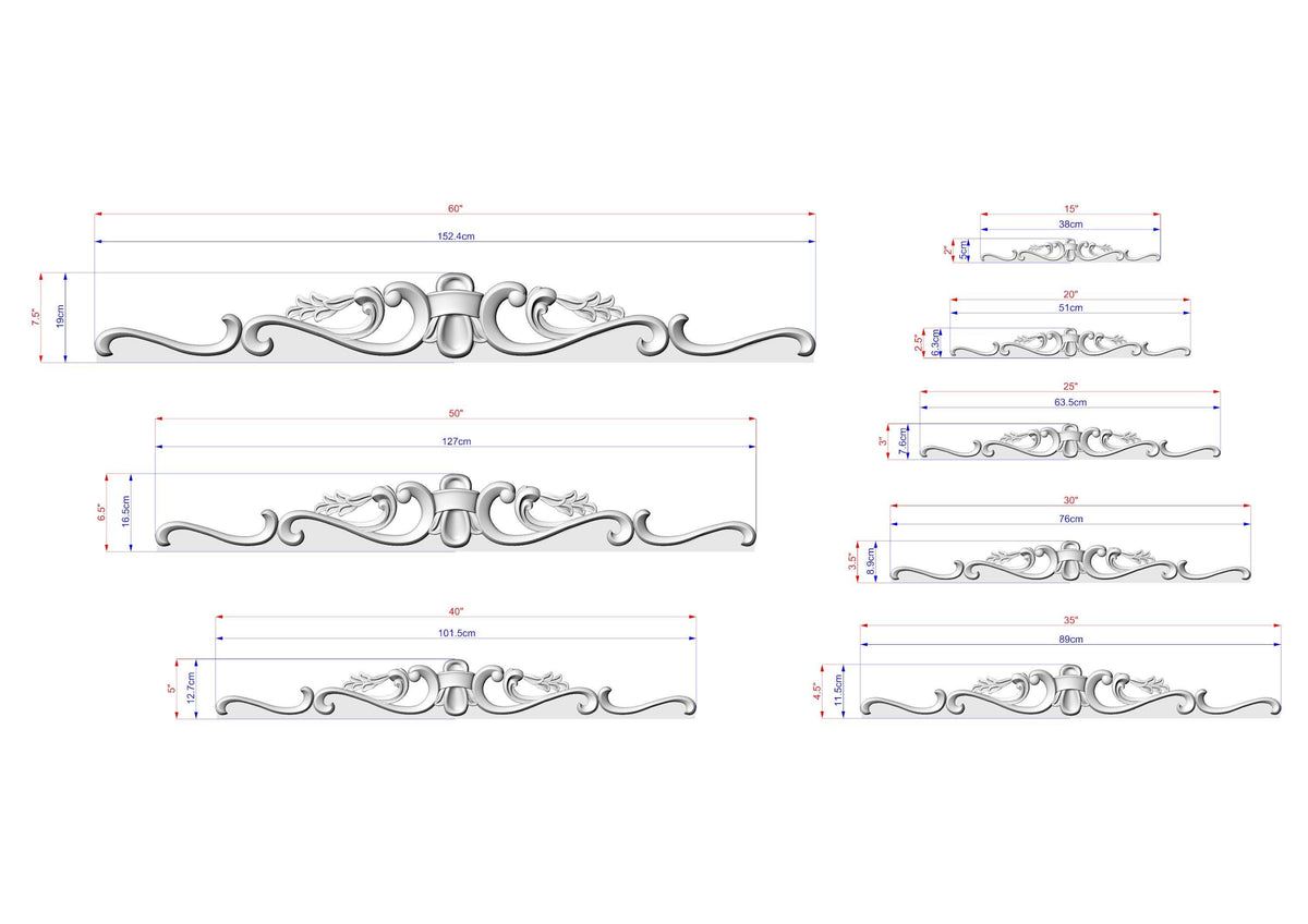 Classical Wood Door Header, Ribbon and Scroll Wood Applique for Above Door Decor, Decorative Pediment over Door
