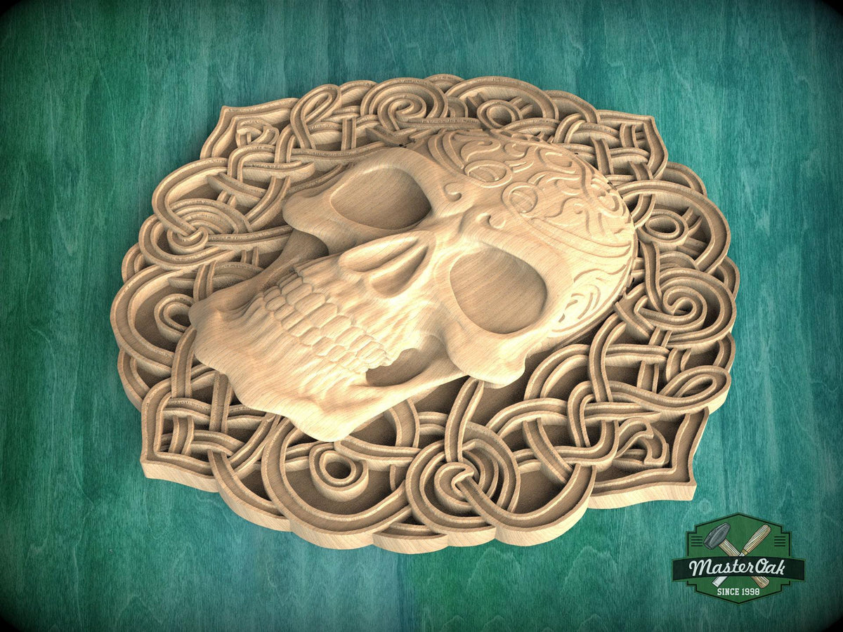 Skull Celtic Knot Wood Onlay, Norse Skull Carved Decor, 1 pc, Unpainted, Home Wall Embellishments, Carved Wooden Accent, wood wall art decor