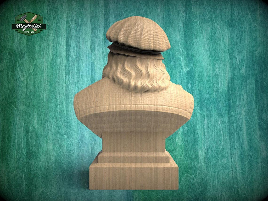 Leonardo da Vinci Bust | Hand-Sanded & Hand-Toned | Gift for Artists and Inventors