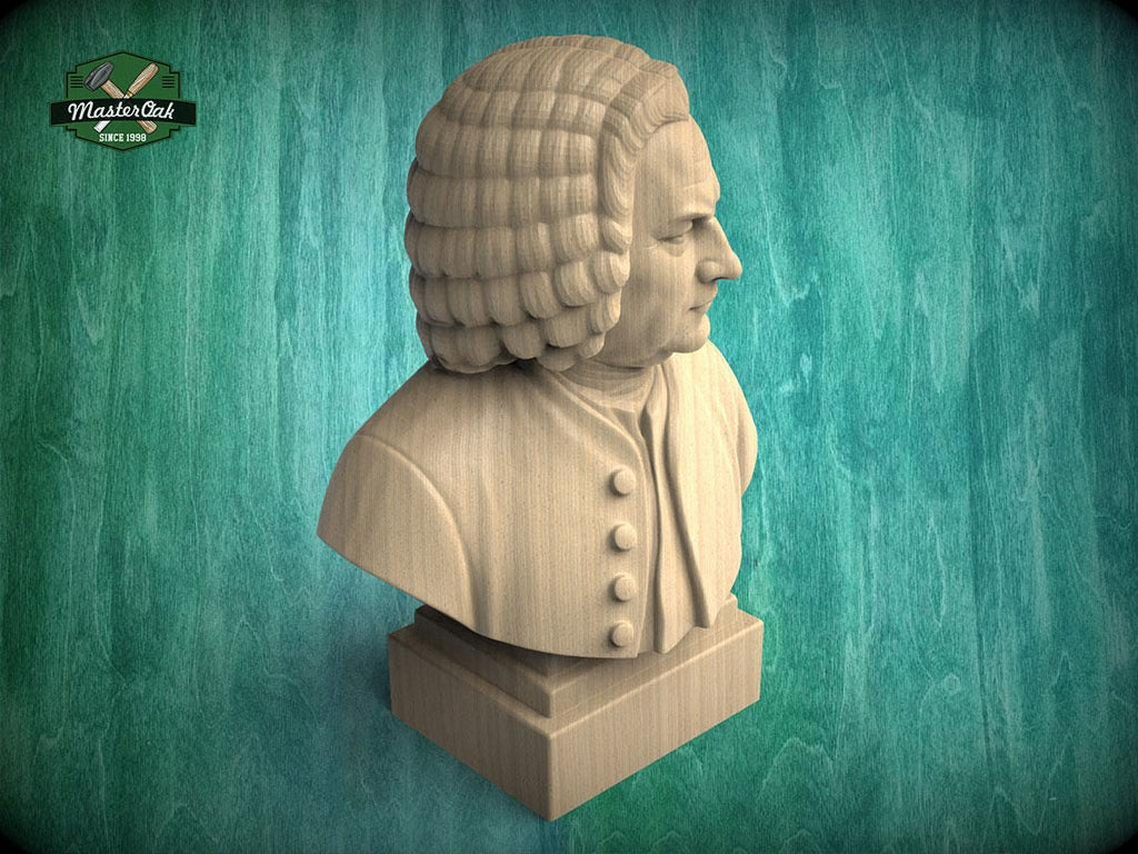 Johann Sebastian Bach Bust, Hand-Finished Wood Sculpture | Baroque Composer Decor