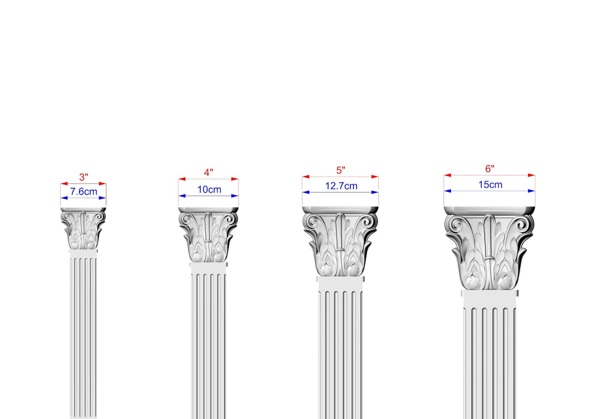 Corinthian pilaster column classic flute Ionic, Carved Wood Trim Post Pillars, 1pc, Unpainted