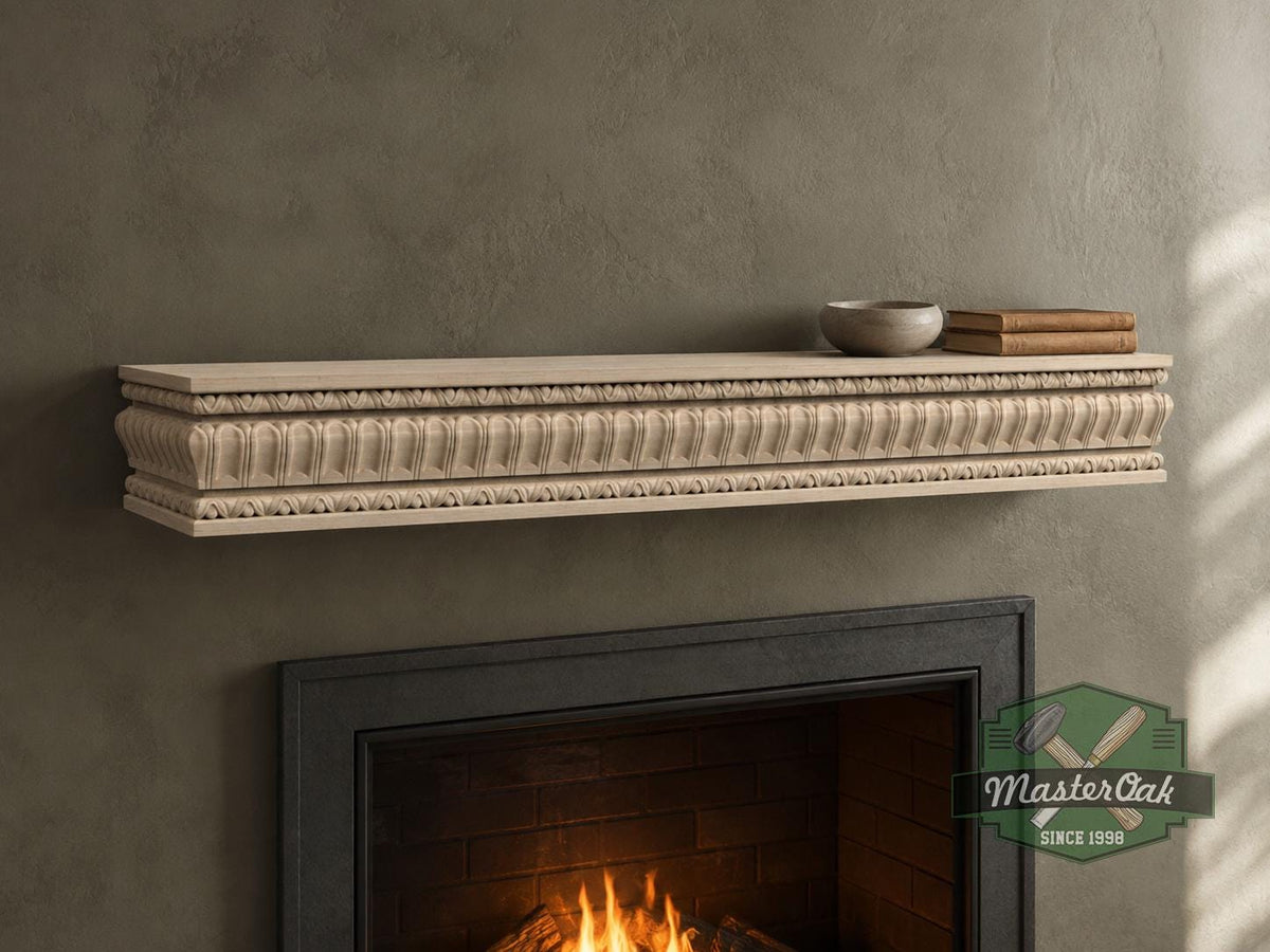 Carved Solid Oak Wall Shelf with Fluted Ornament, Ornate Floating Shelf, Classical Wood Display Shelf, Traditional Home Decor