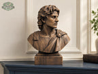 Alexander the Great Bust | Carved & Hand-Finished Wood Statue | Conqueror Gift