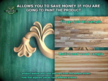 Load image into Gallery viewer, The image is a promotional advertisement for Master Oak, a company that specializes in painting wooden products. It features a close-up of a wooden sample with a finger-jointed design and a multi-toned wood sample, along with text that provides information about the products.
