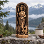 Artemis Wooden Statue with Deer, Greek Goddess of the Hunt Figurine, Moon Altar Decor, Ancient Mythology Sculpture, Pagan Gift