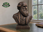 Charles Darwin Bust, Hand-Finished Wood Sculpture | Biology & Science Decor