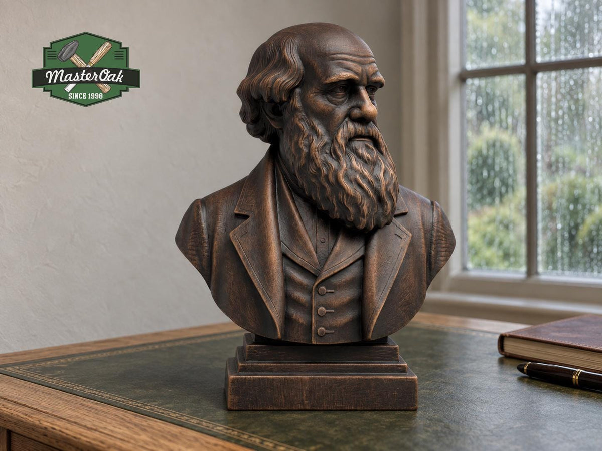 Charles Darwin Bust, Hand-Finished Wood Sculpture | Biology & Science Decor