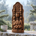 Shabbat Table Oak Wood Sculpture, Challah Kiddush Cup and Candles Relief, Judaica Home Decor, Jewish Wedding Gift