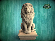 Load image into Gallery viewer, Carved Wooden Lion Newel Finial – Lion Bed Post Topper for Stair Post or Bed Frame
