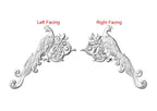 Peacock in Bloom Wood Carving – Elegant Corner Decor Element, 1 pc, Unpainted, Home Wall Embellishments, Furniture Carving, Wood Onlays