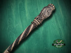 Carved Wood Cane with Archangel Michael – Christian Walking Staff Decor, Painted, religion stick