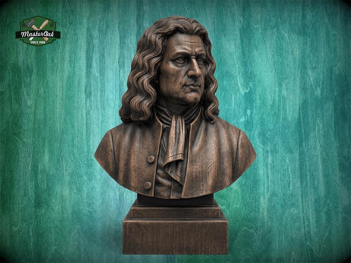 Isaac Newton Bust, Hand-Finished Wood Sculpture | Physics & Math Decor