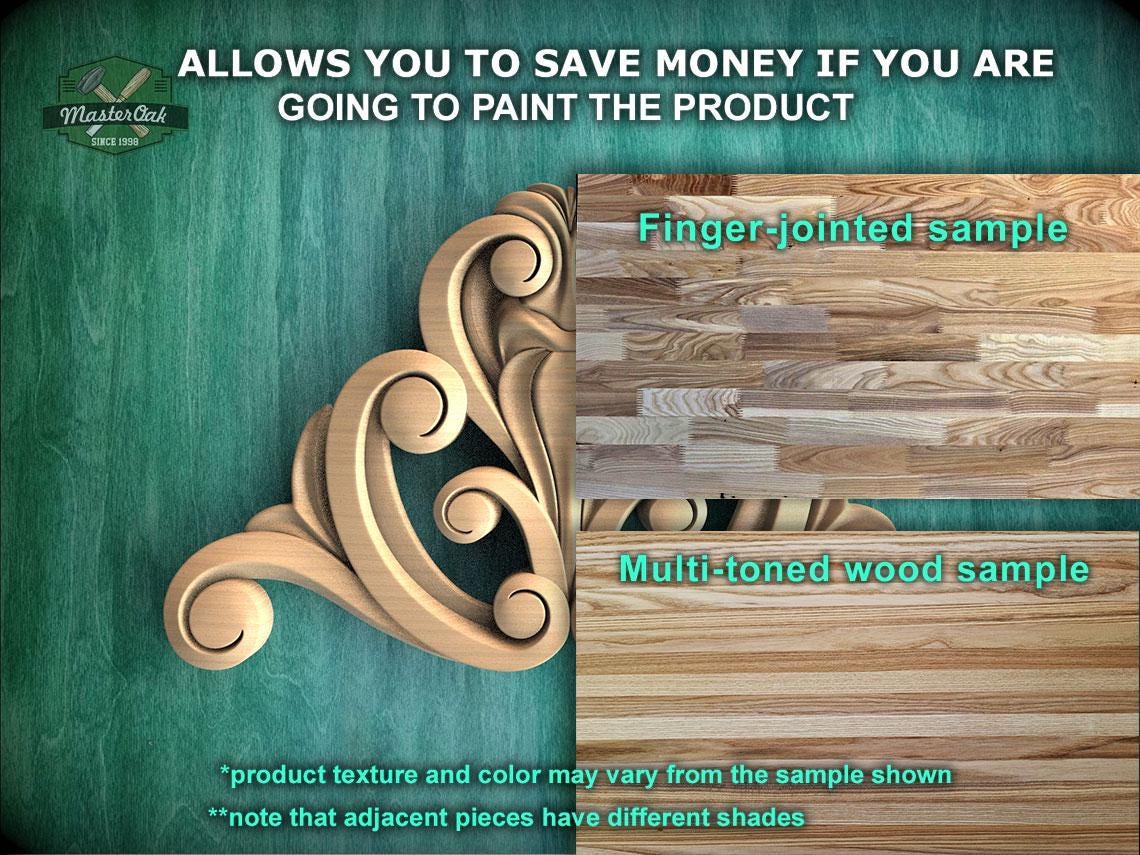 The image is a promotional advertisement for Master Oak Paint, showcasing a sample of their multi-toned wood paint. The ad highlights the various shades of the paint and how they can be used to save money by painting the product.