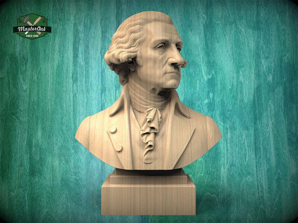 George Washington Bust, Hand-Finished Wood Sculpture | 1st President Decor