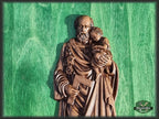 St. Joseph Holding Baby Jesus Wooden Sculpture, Catholic Religious Statue