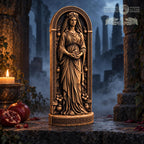 Persephone Wooden Statue, Greek Goddess Figurine with Pomegranate, Queen of the Underworld, Pagan Altar Decor, Mythology Gift