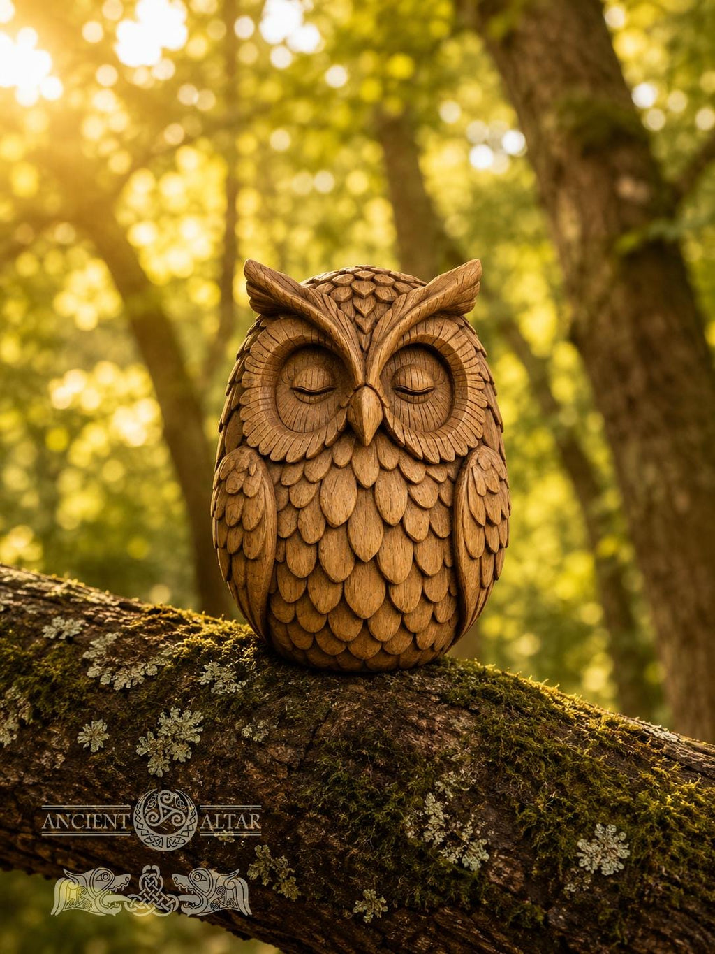 Wooden Owl Figurine, Oak Forest Guardian, Sleeping Owl Statue, Woodland Decor, Meditation Gift, Cozy Shelf Decor
