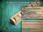 The image is a promotional advertisement for a product, specifically a wooden sample. It features a close-up of the wooden sample and a larger image of the product itself. The text on the image provides information about the product, including that it allows you to save money if you are going to paint the product, and that the product texture and color may vary from the sample shown. The text also mentions that adjacent pieces have different shades.