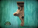 Boar Head Wood Corbel – Carved Rustic Wall Bracket for Shelves and Decor
