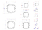 various sizes of ornate mirrors, each with its own unique design and dimensions. The mirrors are arranged in a grid format, providing a clear visual representation of their different sizes and shapes. The image is not a single, continuous scene but rather a collection of individual images that come together to form a larger picture of the diverse mirror designs.