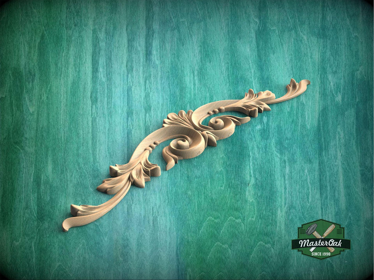 Baroque-Style Wood Applique with Curved Acanthus Leaves