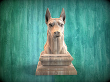 Load image into Gallery viewer, Custom order. Doberman Wooden Finial for Staircase Newel Post, Base width - 4&quot;, Hight - 6.5&quot;, Finger-jointed, 1pc
