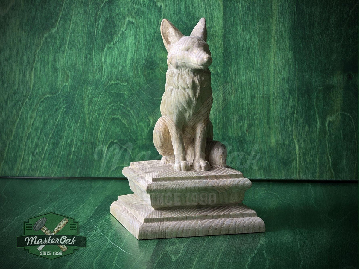 Sitting Fox #2 made of wood, Wooden Finial for Staircase Newel Post, Wood Carved Fox Statue, Rustic Woodland Animal Accent, 1pc, Unpainted