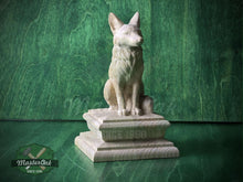 Load image into Gallery viewer, Sitting Fox #2 made of wood, Wooden Finial for Staircase Newel Post, Wood Carved Fox Statue, Rustic Woodland Animal Accent, 1pc, Unpainted
